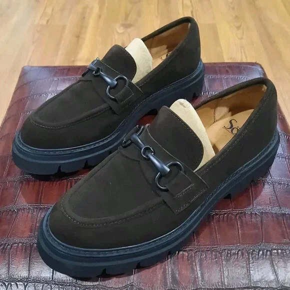Söfft Satara Chocolate Brown Suede Horsebit Lug Sole Platform Loafers Size 8 - Picture 1 of 11